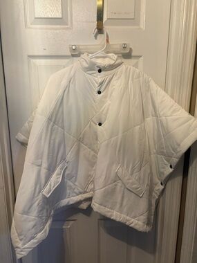 Mud Pie White Quilted Poncho Coat